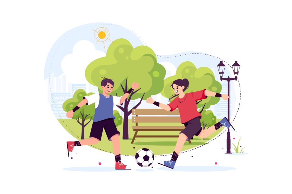 Illustration eines Jungen beim Lauftraining, sichtbar erschöpft, ein Symbol für psychische Belastung im Jugendsport
